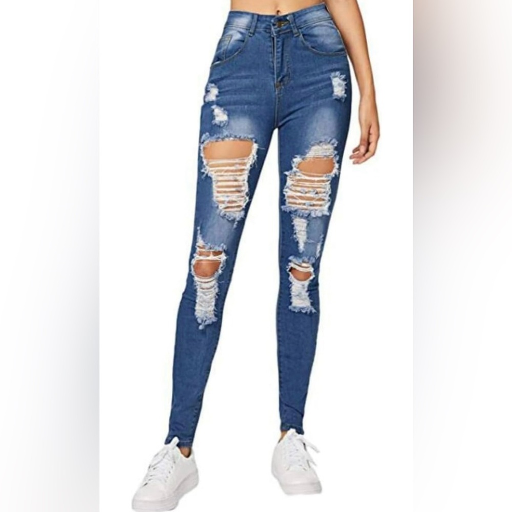 Women's Mid Rise Skinny Stretch Ripped Jeans Destroyed Sexy Tight NWOT